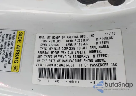 2011 Acura Tl 3.5/Tech из США, поврежденный, VIN 19UUA8F59BA004708